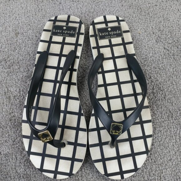 Kate Spade New York Womens 9 Shoes Thong Flip Flop Sandals Slip On Black Check - Picture 7 of 9